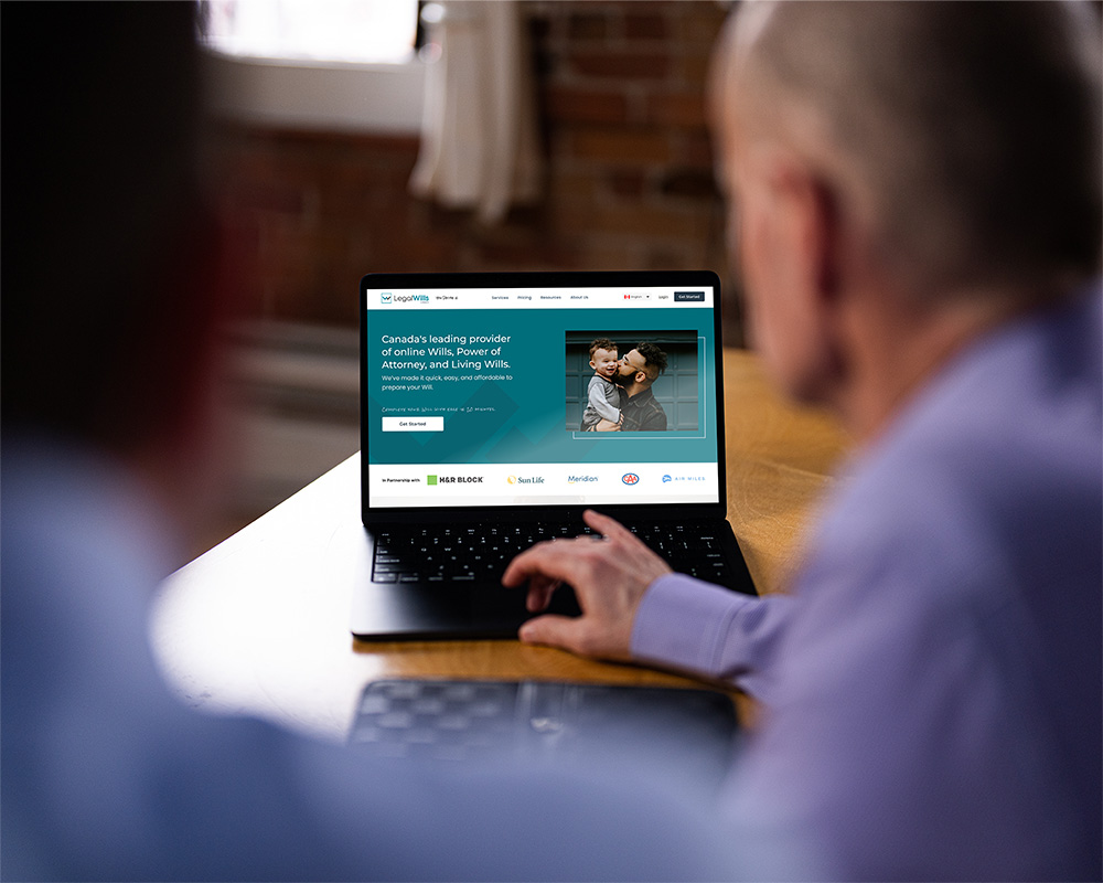 LegalWills home screen on laptop